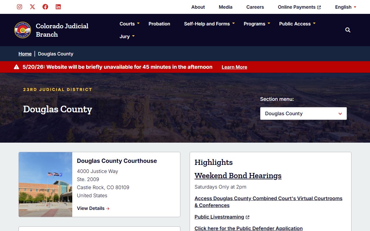 Douglas County Combined Courts page on the Colorado Judicial Branch site