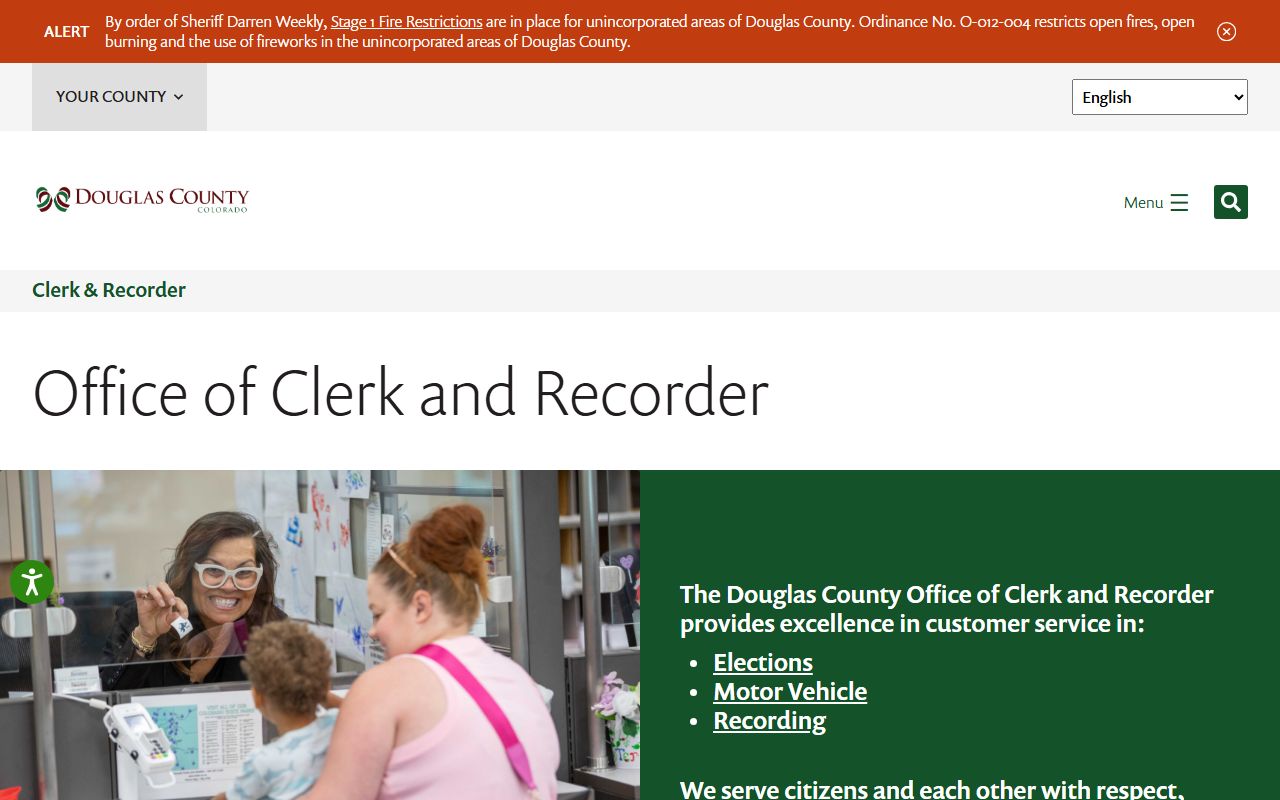 Douglas County Clerk and Recorder page for marriage licenses and recorded documents