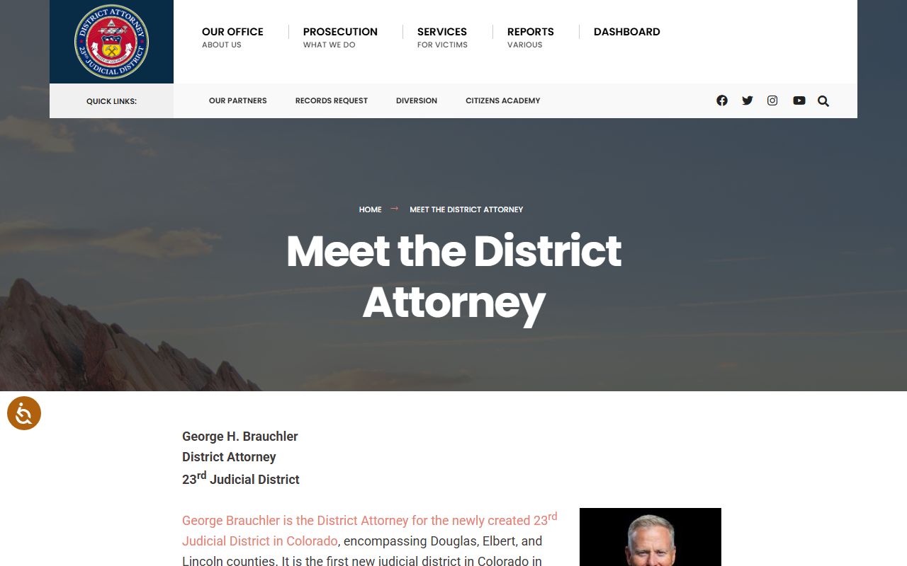 23rd Judicial District Attorney page covering Douglas County criminal records prosecution