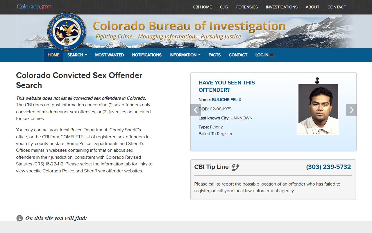 Colorado Sex Offender Registry search page used for Douglas County released-inmates checks