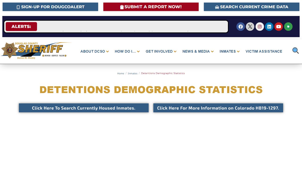 Douglas County jail population, Sheriff detention demographic statistics page